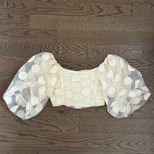 Zara Cropped Polka Dot Cream Mesh Top